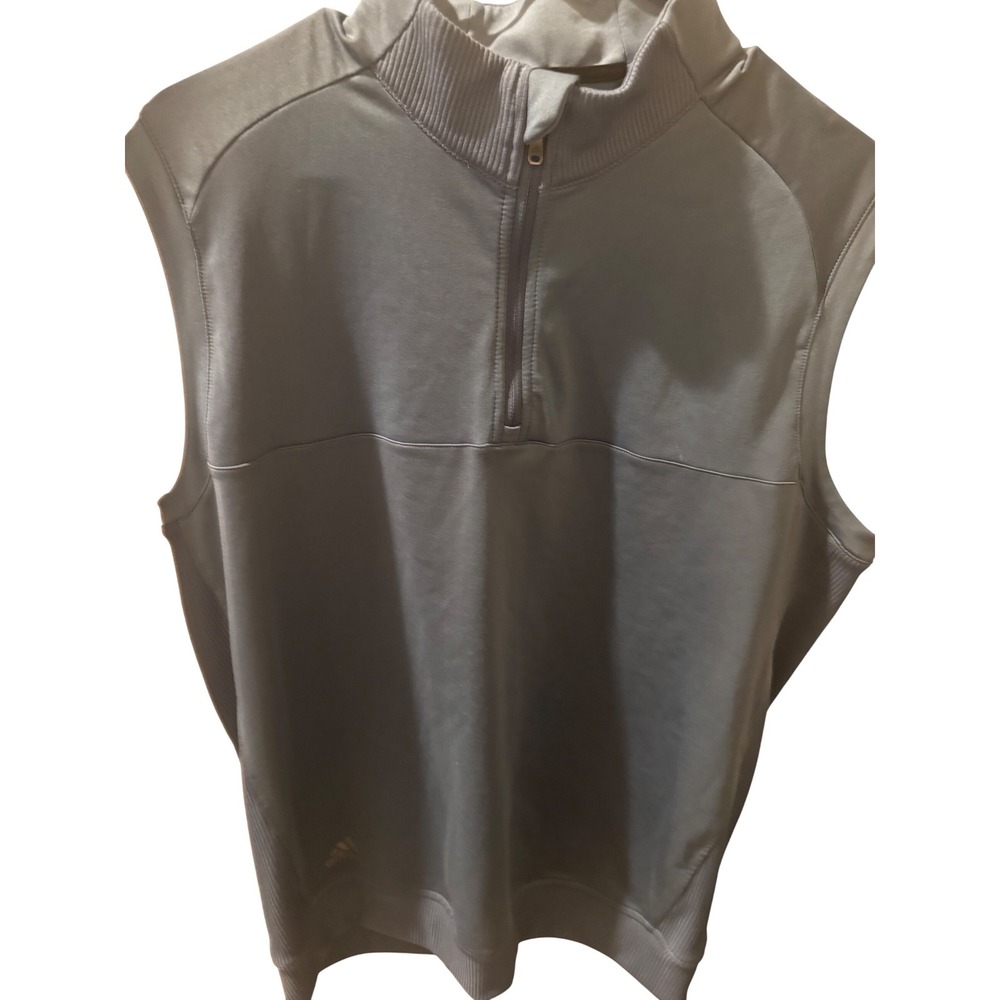 Adidas Golf Mens Medium Blue Grey Quarter Zip Pullover Vest Mock Neck Sleeveless - Picture 2 of 3